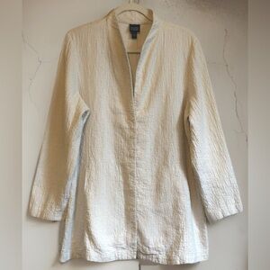 Eileen Fisher Jacket Linen/Cotton Quilted Crinkly Ribbed Snap Button Off White M